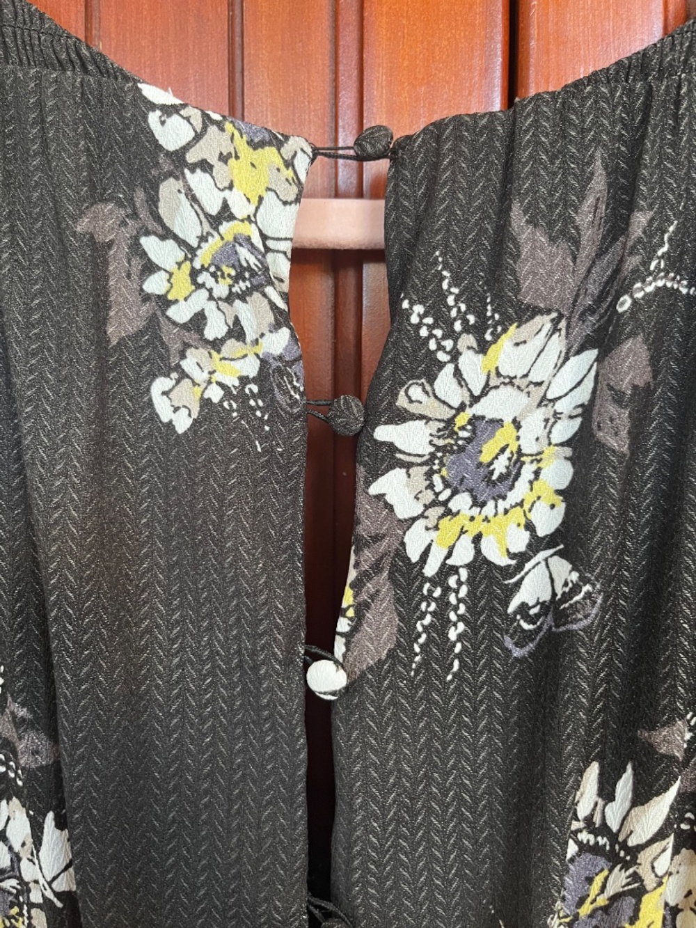 FREE PEOPLE All I Got Black Floral V-Neck Tiered Belted Boho Maxi Dress SZ 10 - Picture 9 of 13